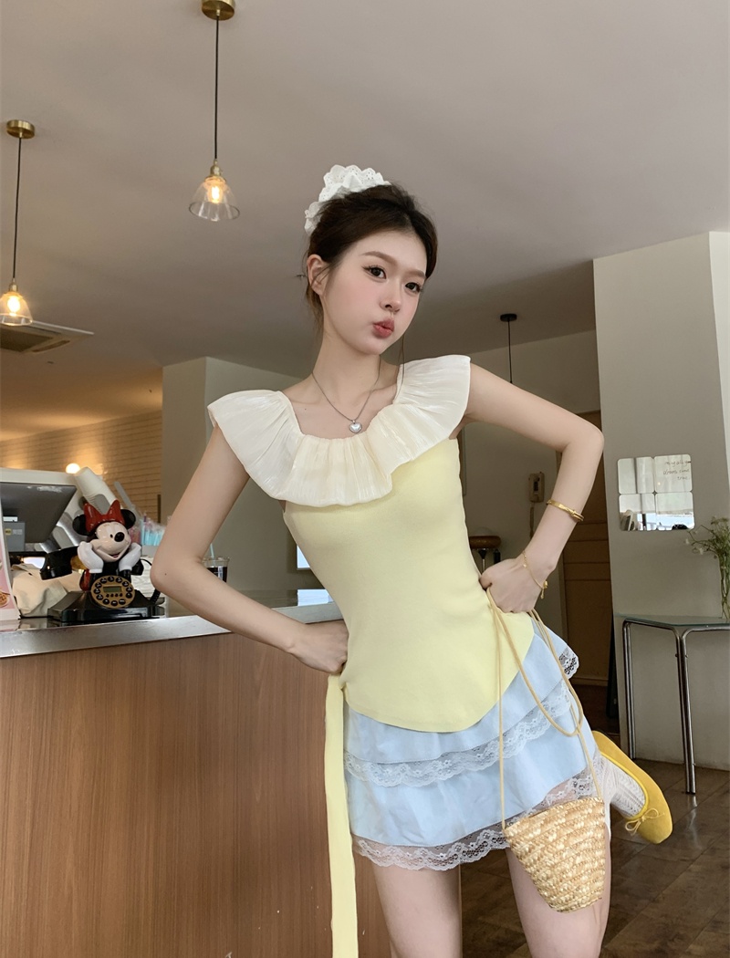 Fold lotus leaf edges sweater irregular tops