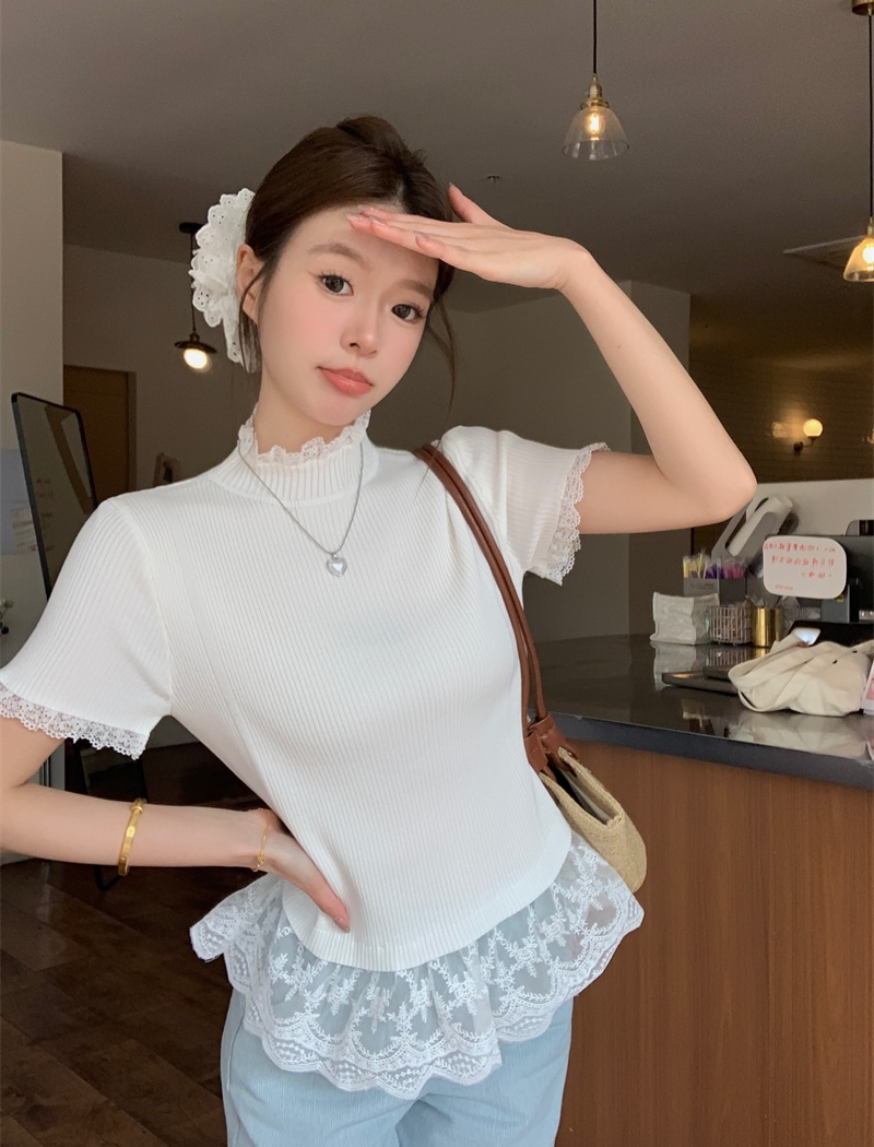 Enticement France style tops half high collar retro sweater