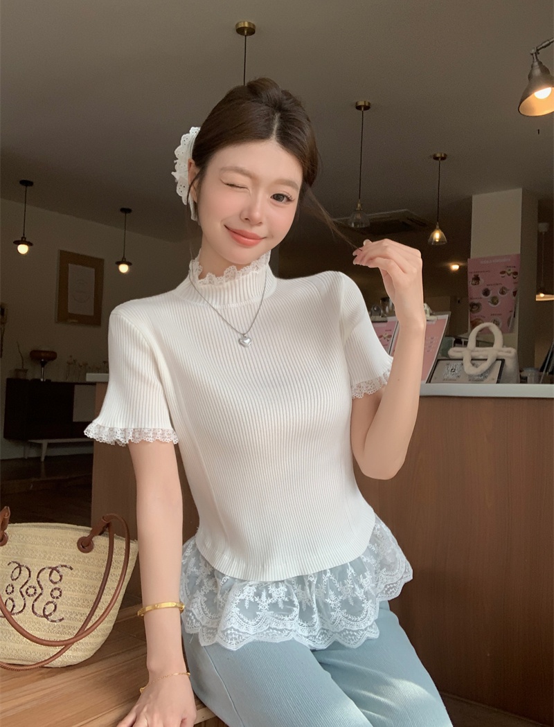 Enticement France style tops half high collar retro sweater