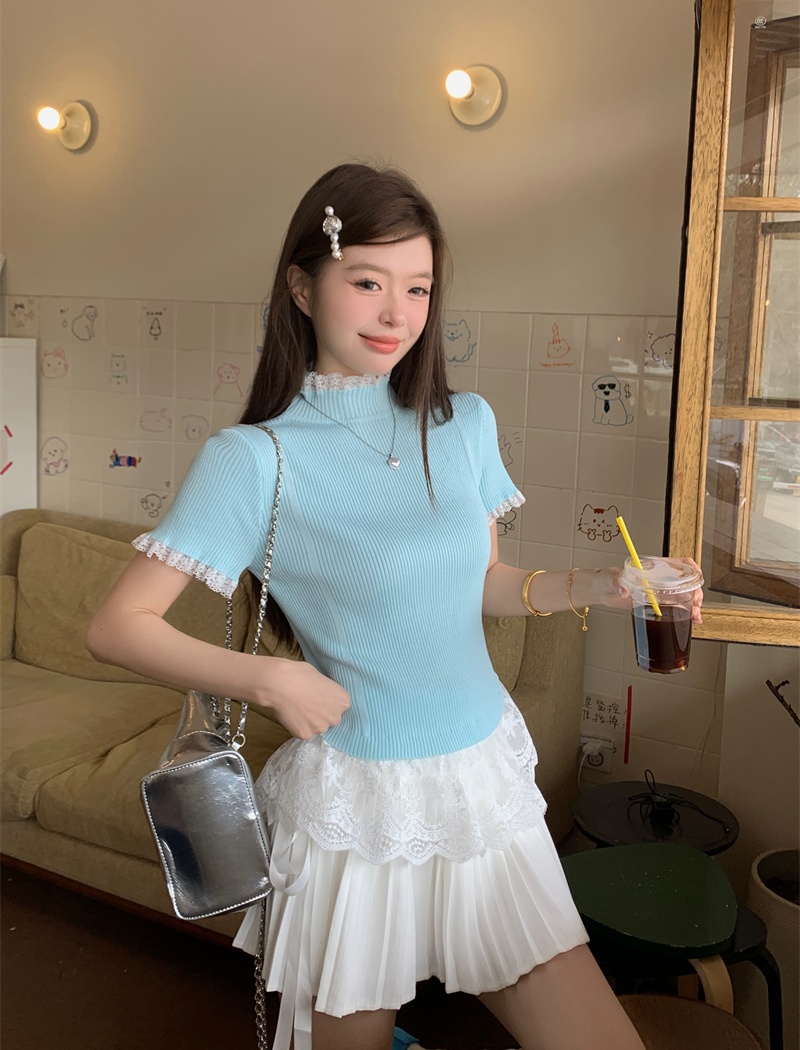 Enticement France style tops half high collar retro sweater