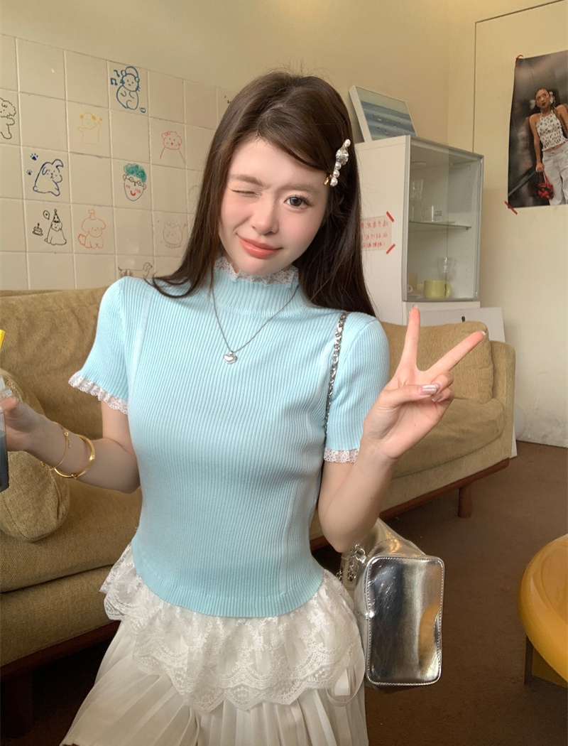 Enticement France style tops half high collar retro sweater