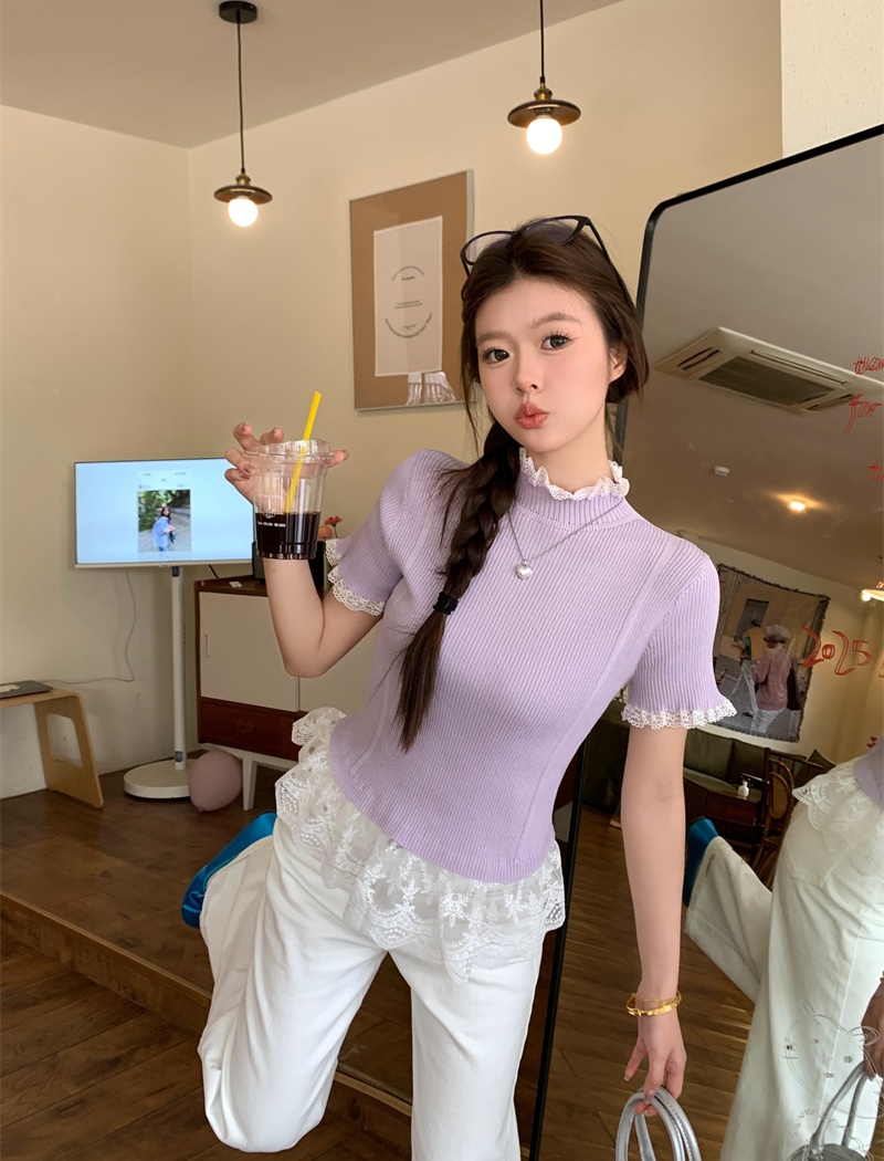 Enticement France style tops half high collar retro sweater