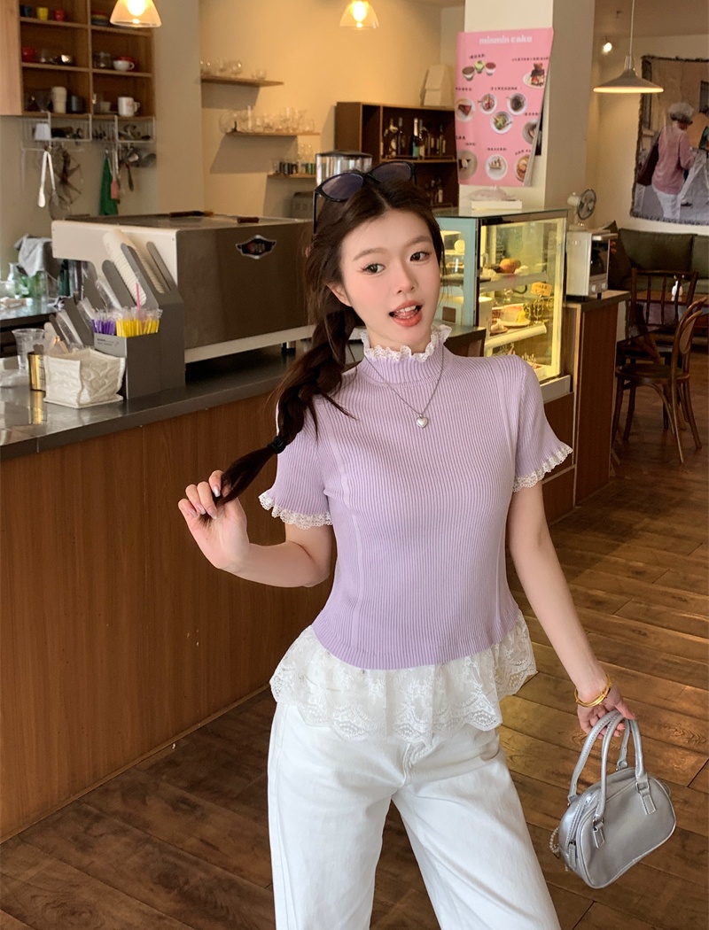 Enticement France style tops half high collar retro sweater