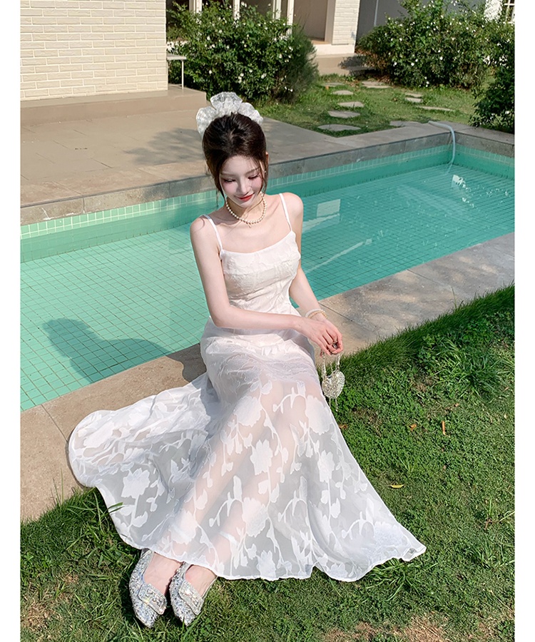 Sling big skirt dress vacation lace long dress for women