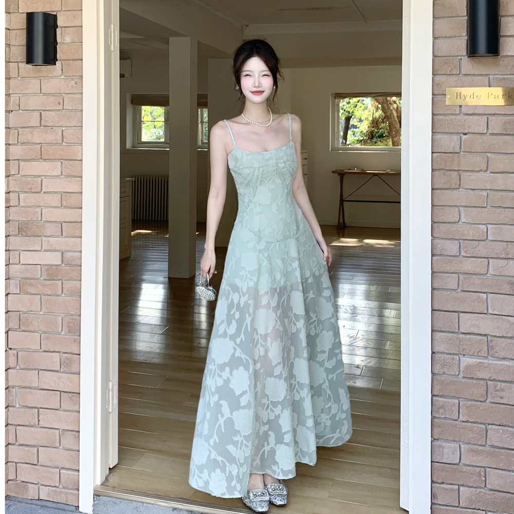 Sling big skirt dress vacation lace long dress for women