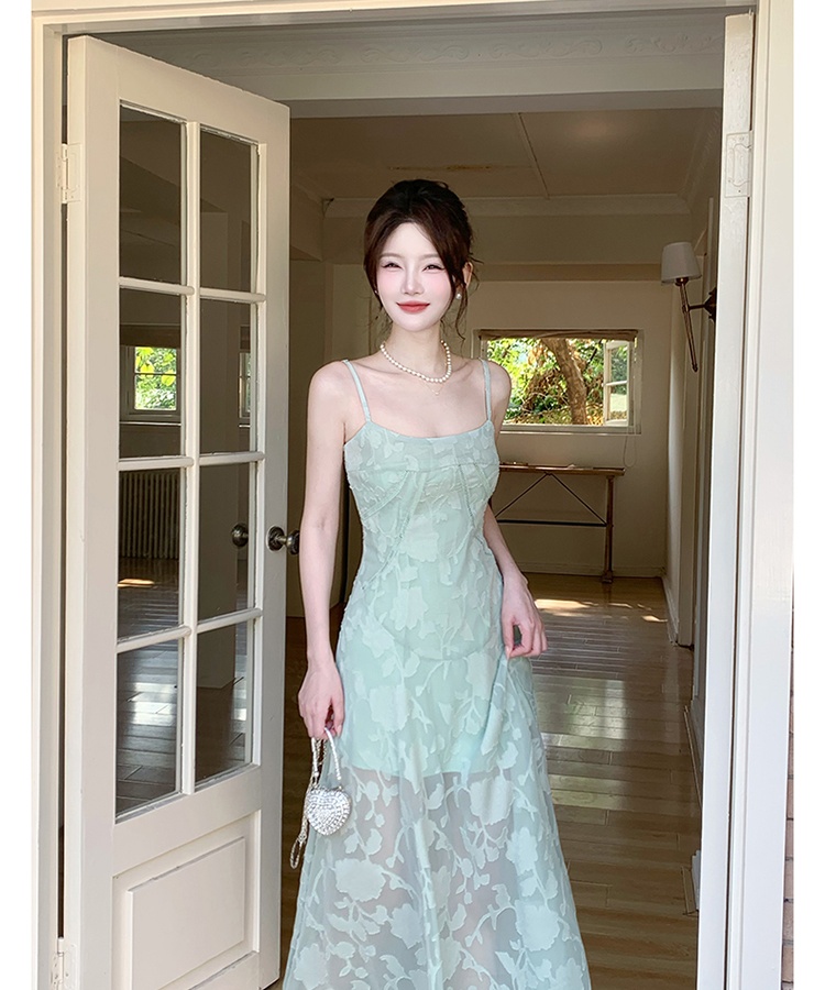 Sling big skirt dress vacation lace long dress for women