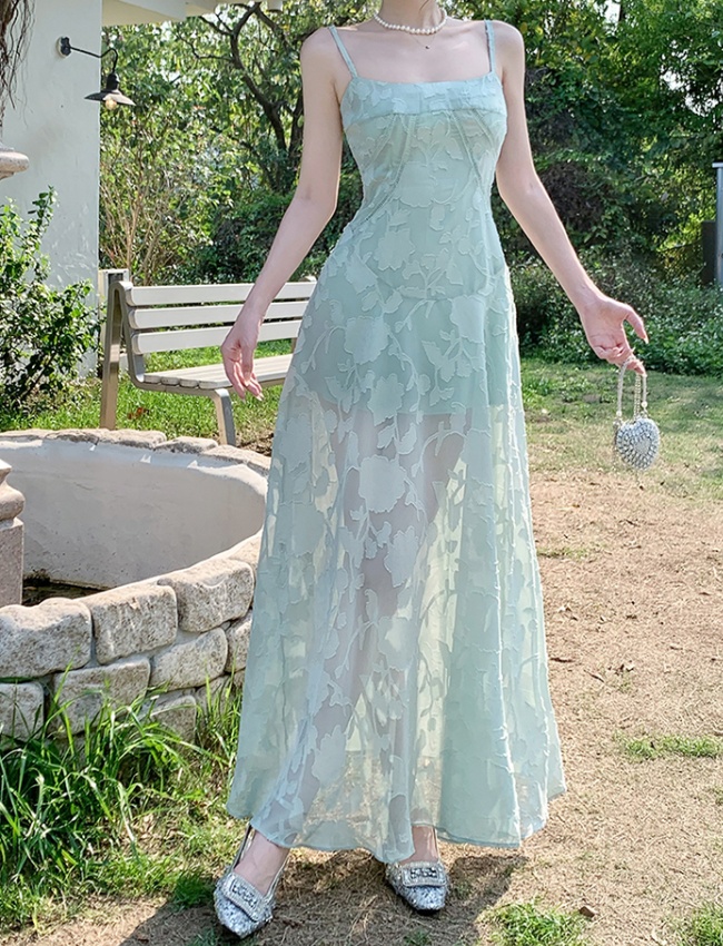 Sling big skirt dress vacation lace long dress for women