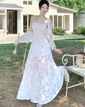 Pinched waist dress France style tops 2pcs set for women