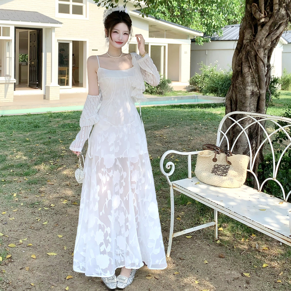 Pinched waist dress France style tops 2pcs set for women