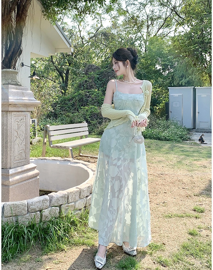 Pinched waist dress France style tops 2pcs set for women