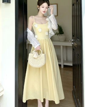 Stereoscopic yellow long dress large yard dress for women