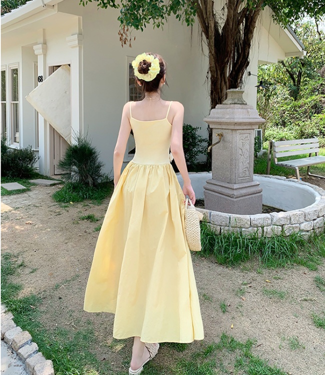 Stereoscopic yellow long dress large yard dress for women