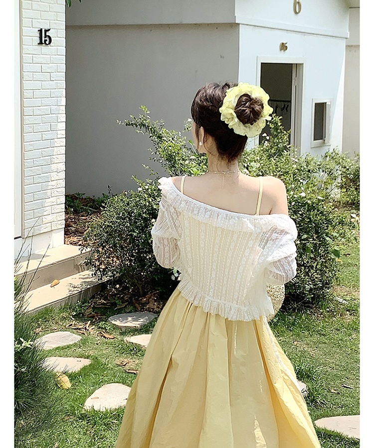 Stereoscopic yellow long dress large yard dress for women