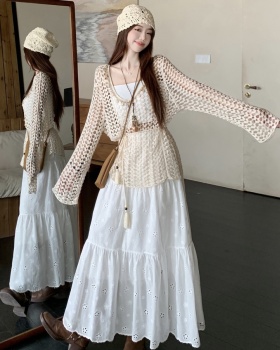 Knitted long sleeve smock fashion summer vest 3pcs set