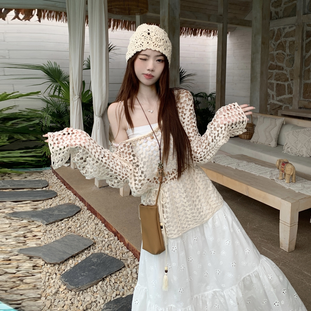 Knitted long sleeve smock fashion summer vest 3pcs set