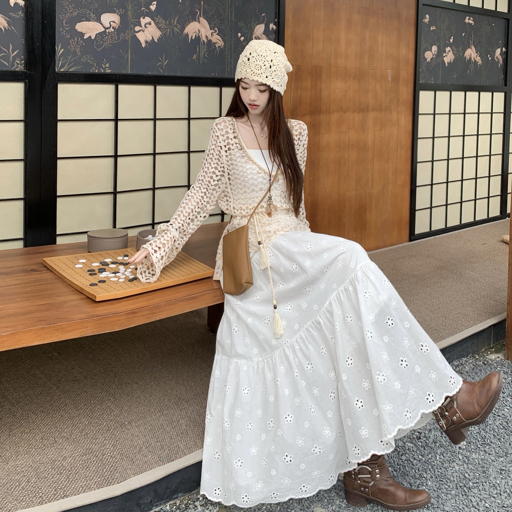 Knitted long sleeve smock fashion summer vest 3pcs set