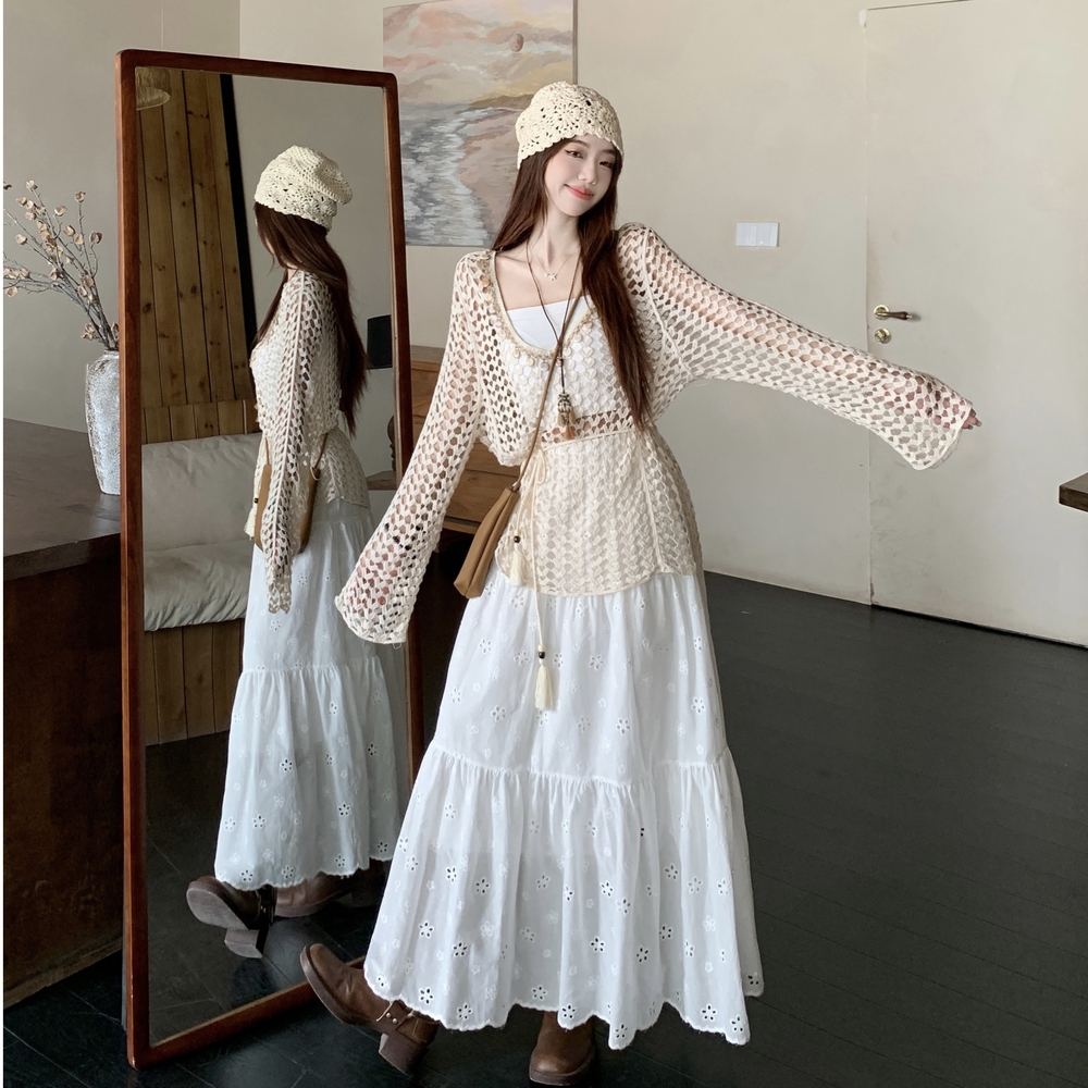 Knitted long sleeve smock fashion summer vest 3pcs set