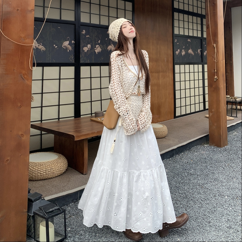 Knitted long sleeve smock fashion summer vest 3pcs set
