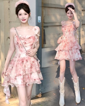 Red rose floral summer large yard sling dress