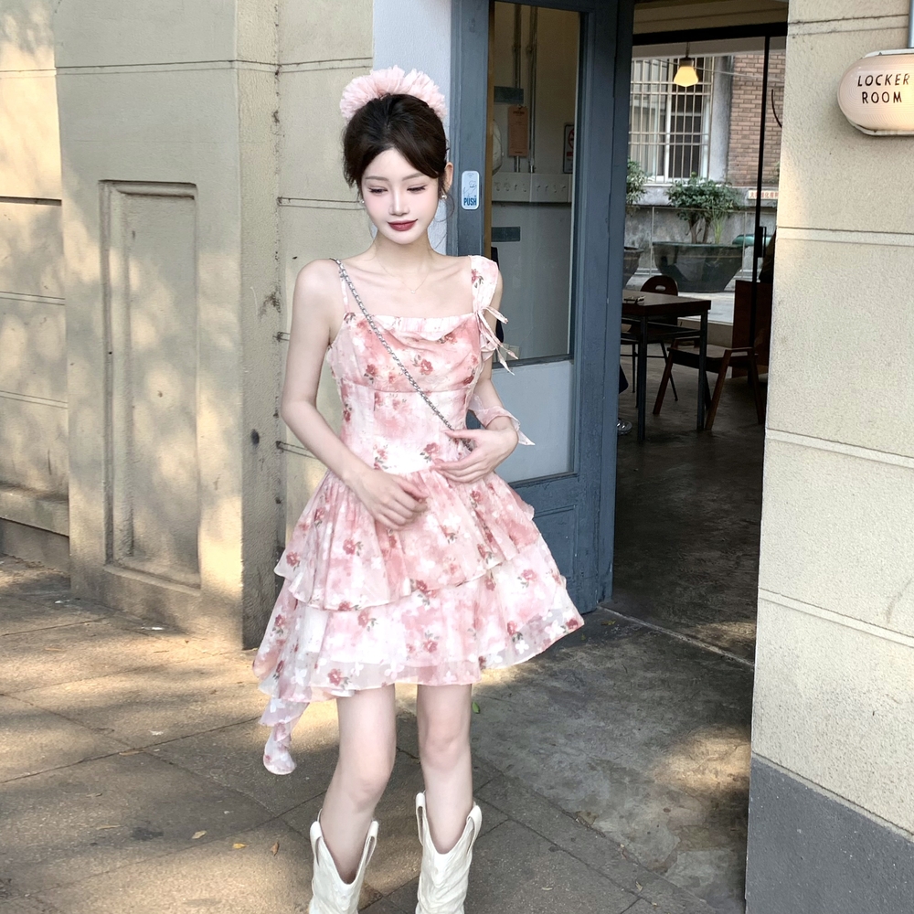 Red rose floral summer large yard sling dress