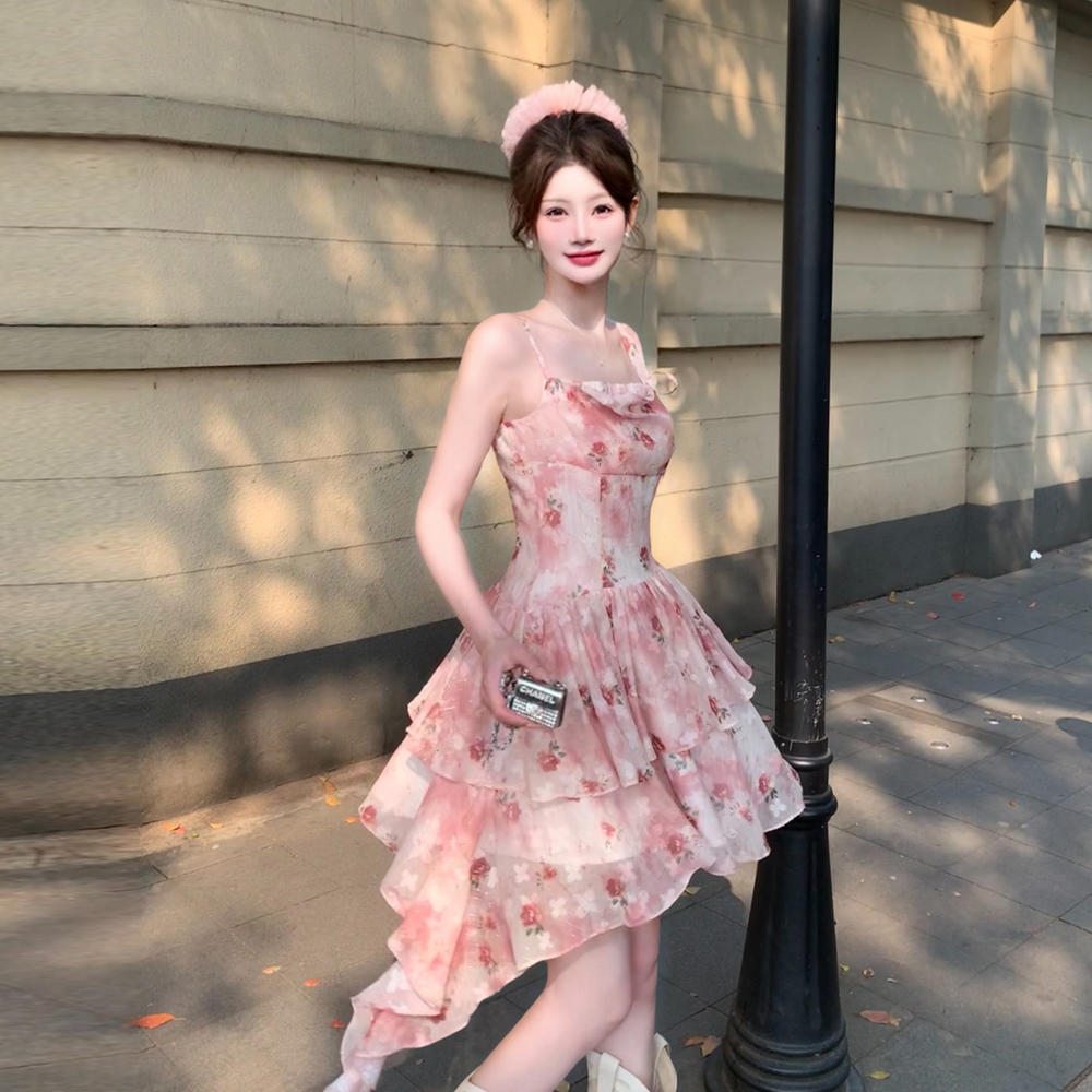 Red rose floral summer large yard sling dress