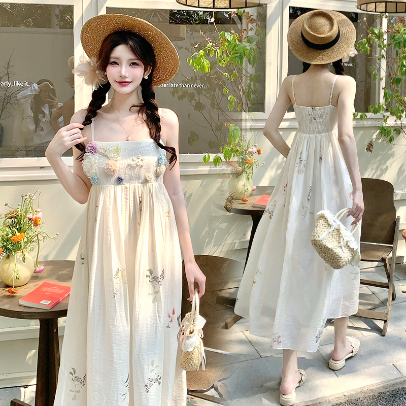 Vacation embroidery dress sling summer shawl a set