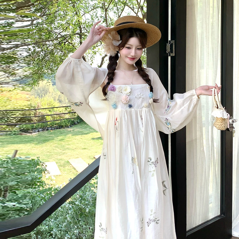 Vacation embroidery dress sling summer shawl a set