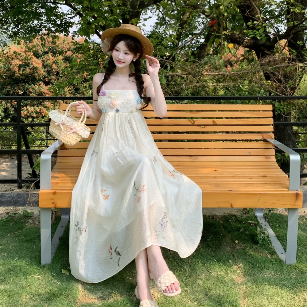 Vacation embroidery dress sling summer shawl a set