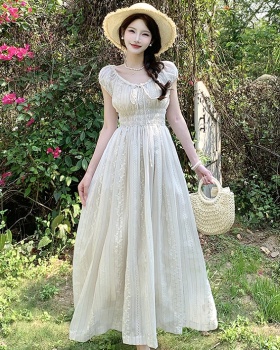 Large yard summer dress France style embroidery long dress