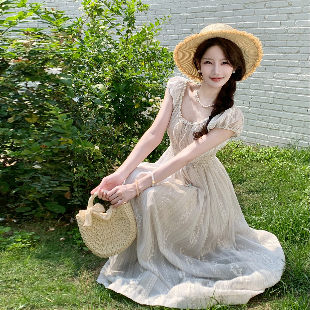 Large yard summer dress France style embroidery long dress