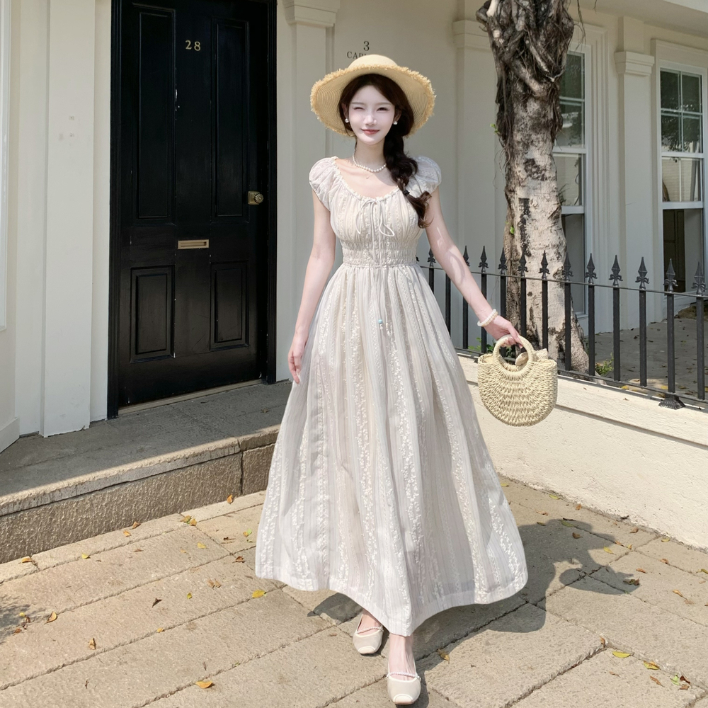 Large yard summer dress France style embroidery long dress