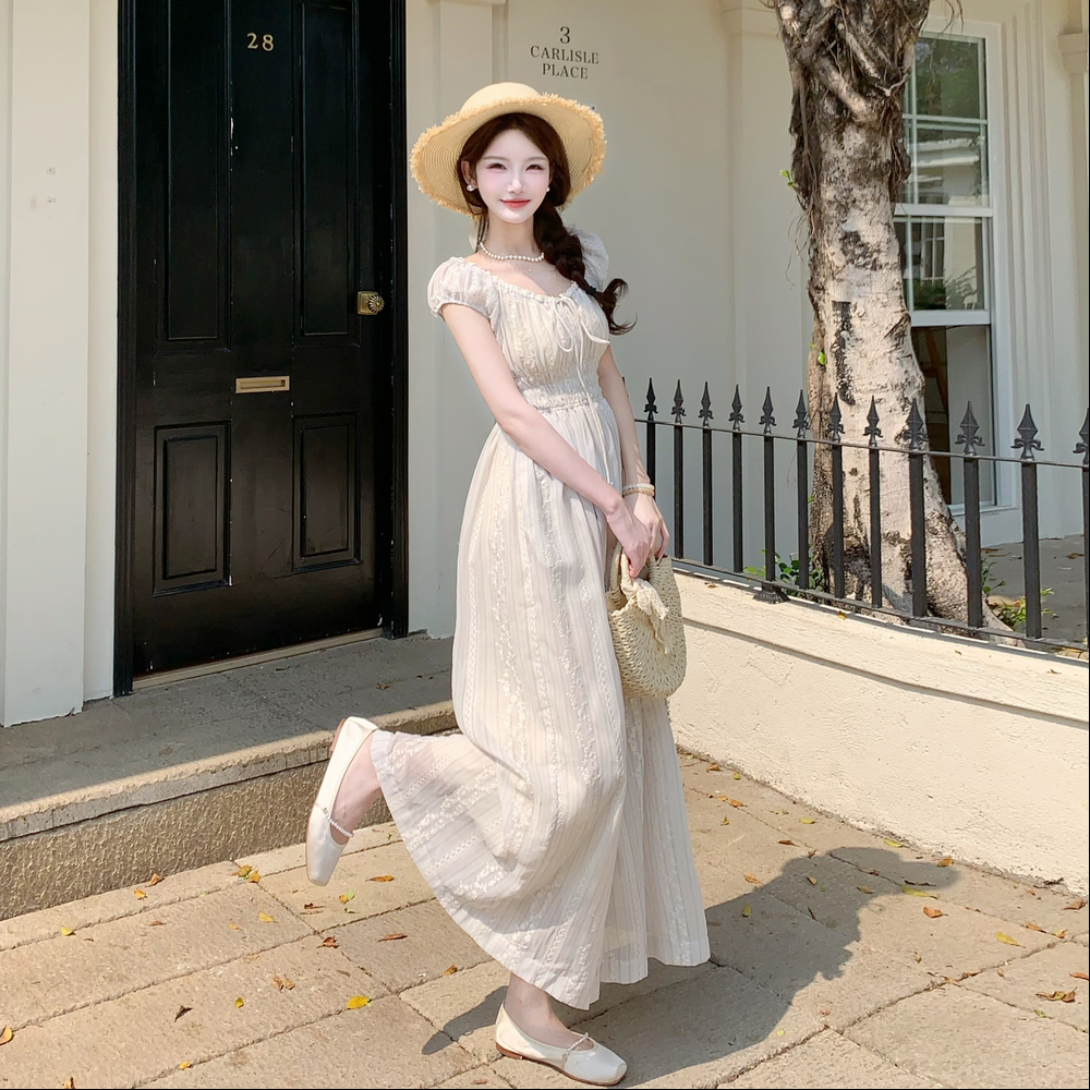Large yard summer dress France style embroidery long dress