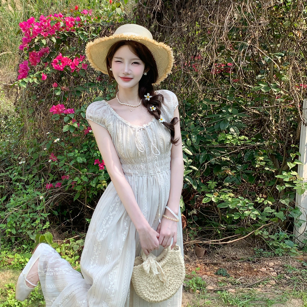Large yard summer dress France style embroidery long dress