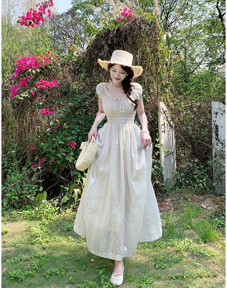 Large yard summer dress France style embroidery long dress
