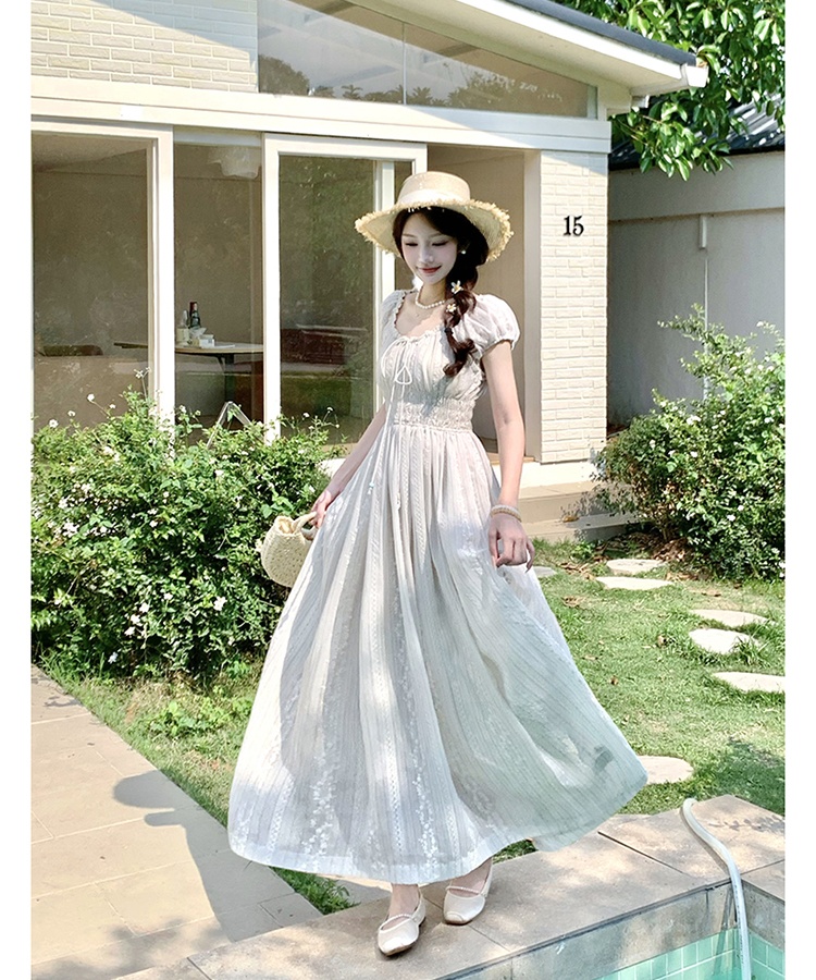 Large yard summer dress France style embroidery long dress