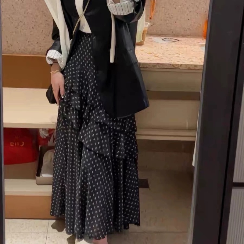 Summer floral A-line polka dot lotus leaf edges skirt