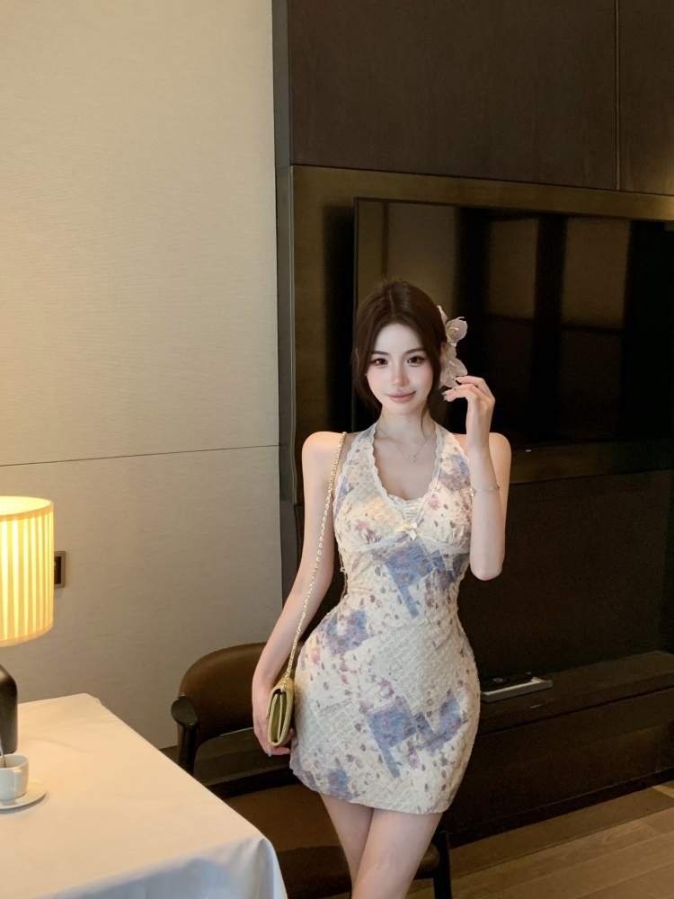 Spicegirl lace with chest pad short halter dress