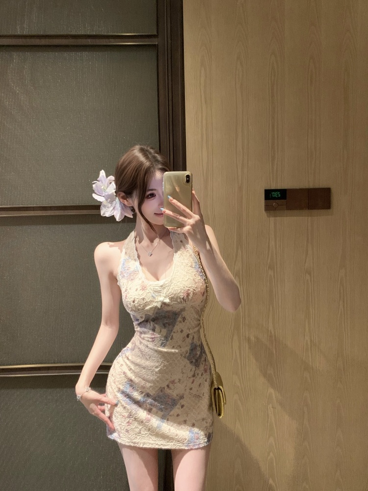 Spicegirl lace with chest pad short halter dress