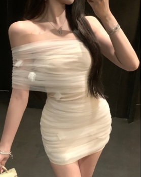 Gauze splice wrapped chest spicegirl short slim dress