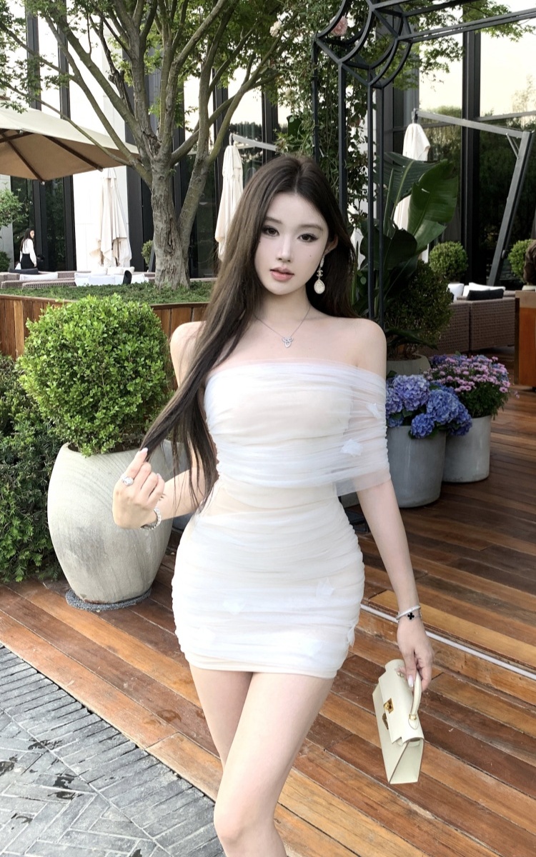 Gauze splice wrapped chest spicegirl short slim dress