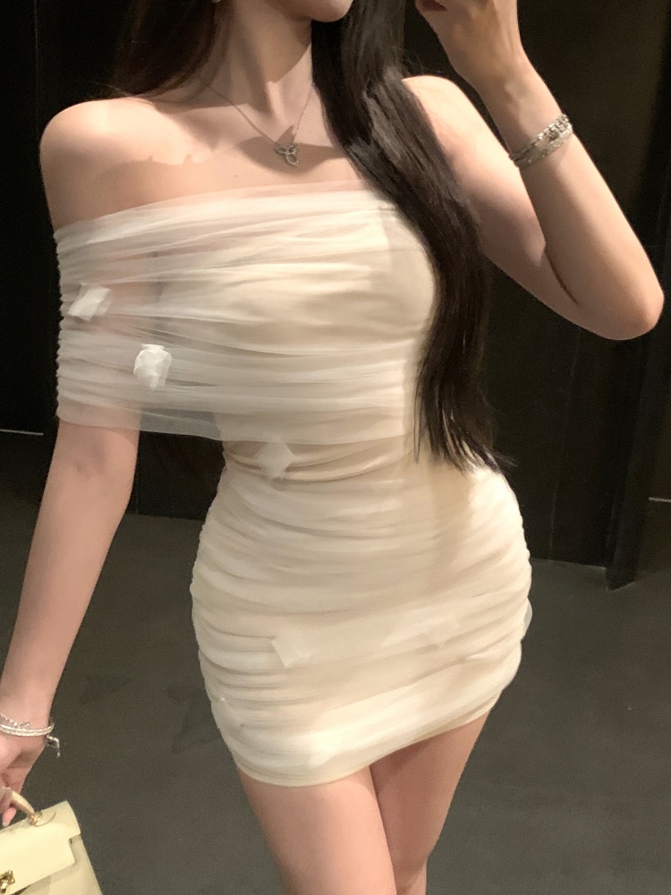 Gauze splice wrapped chest spicegirl short slim dress