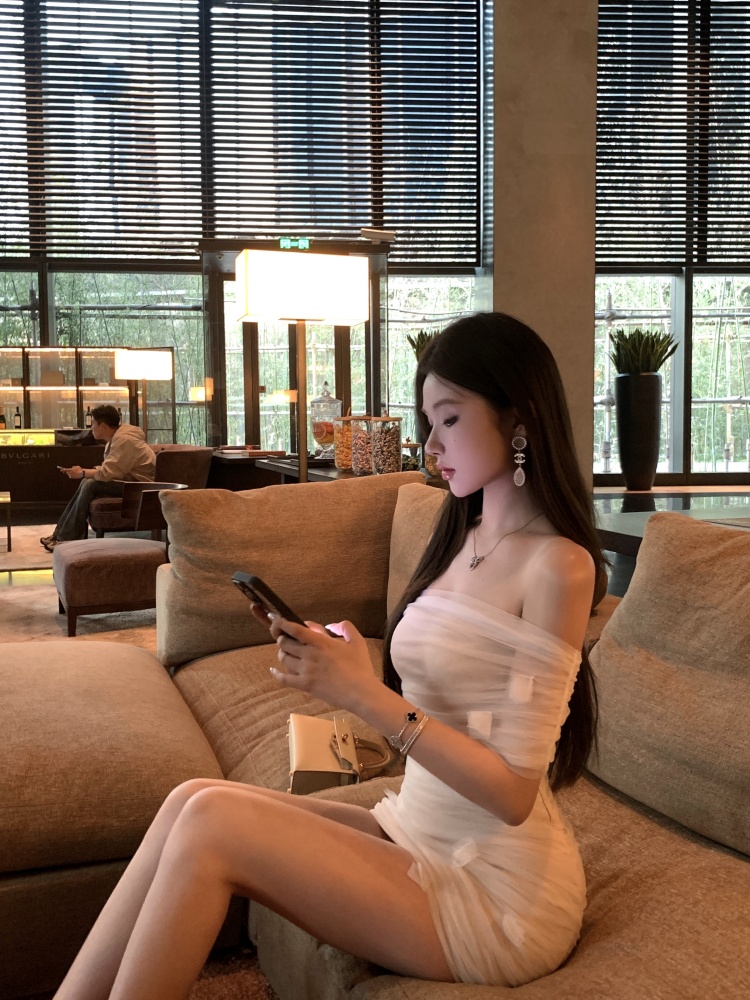 Gauze splice wrapped chest spicegirl short slim dress