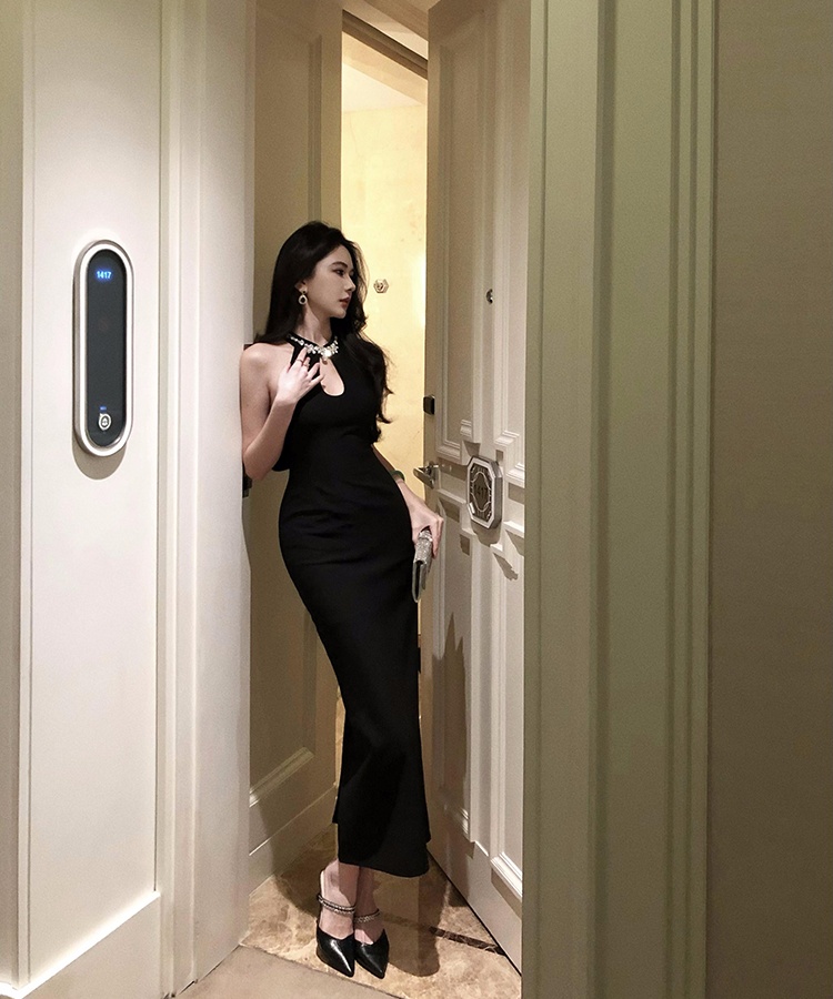 Halter light luxury diamond dress long slim formal dress