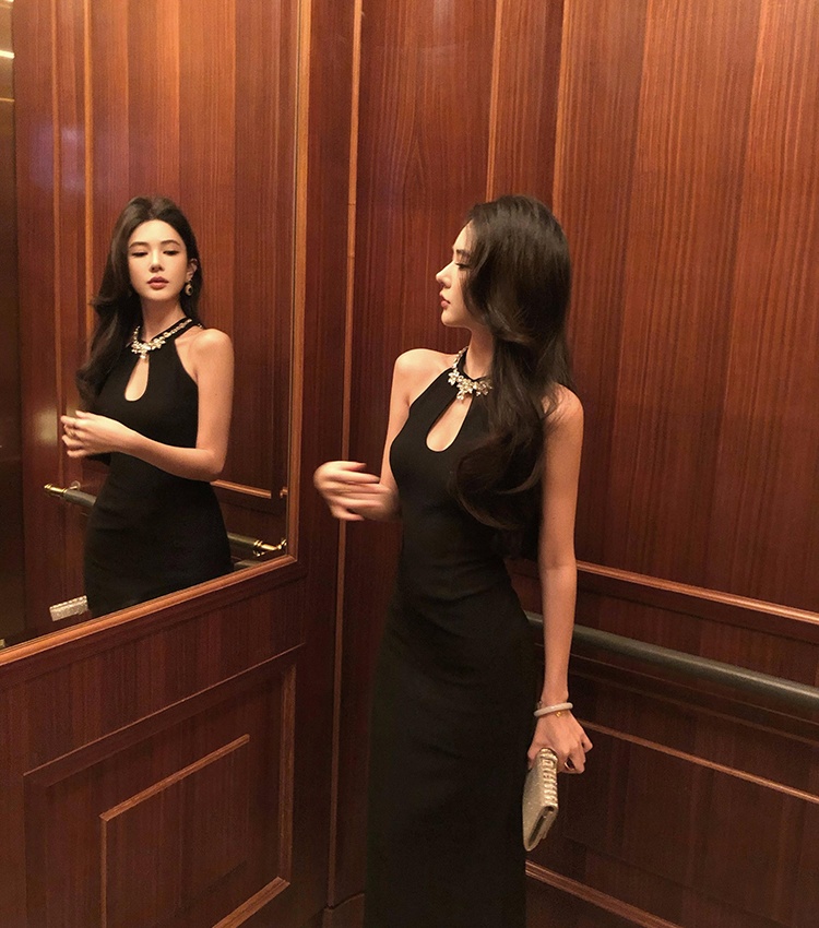 Halter light luxury diamond dress long slim formal dress