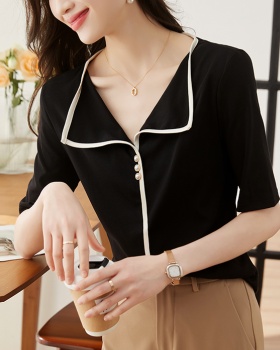 Temperament slim simple sweater pure lapel summer tops