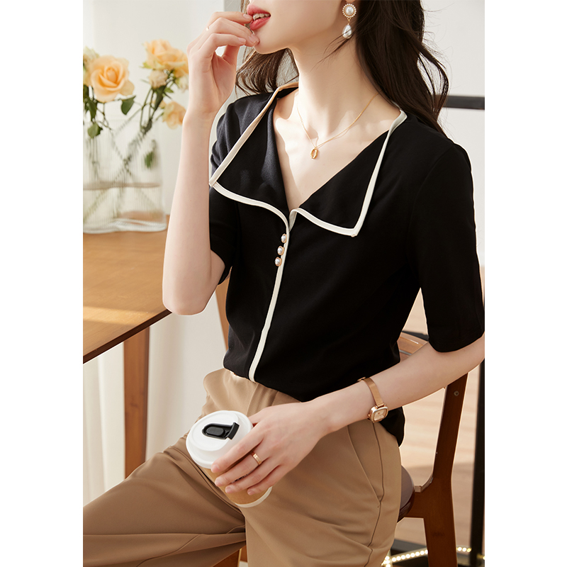 Temperament slim simple sweater pure lapel summer tops