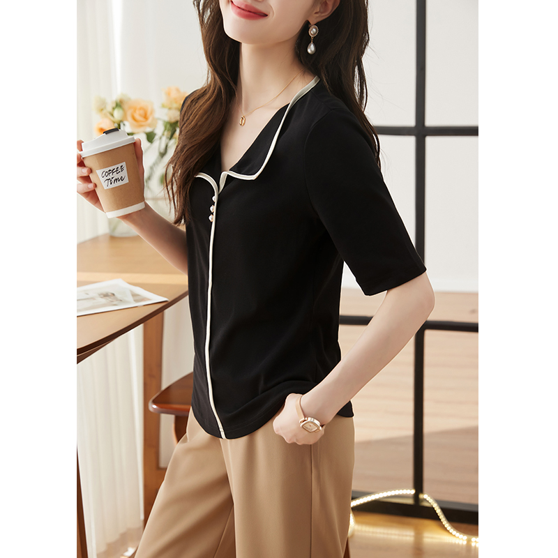 Temperament slim simple sweater pure lapel summer tops