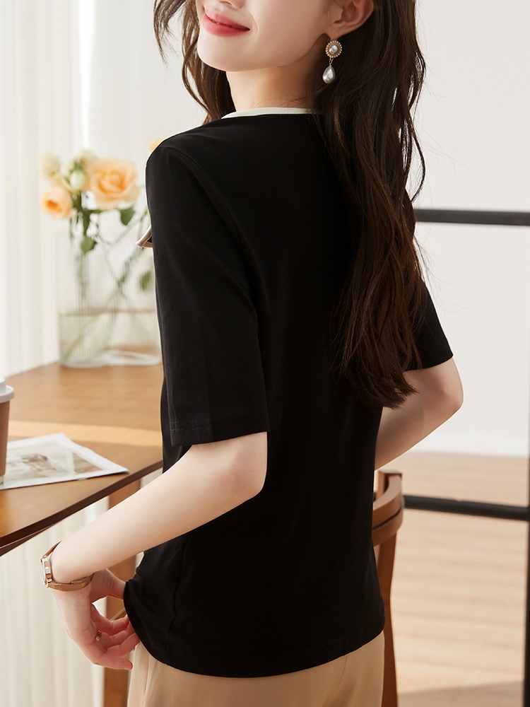 Temperament slim simple sweater pure lapel summer tops
