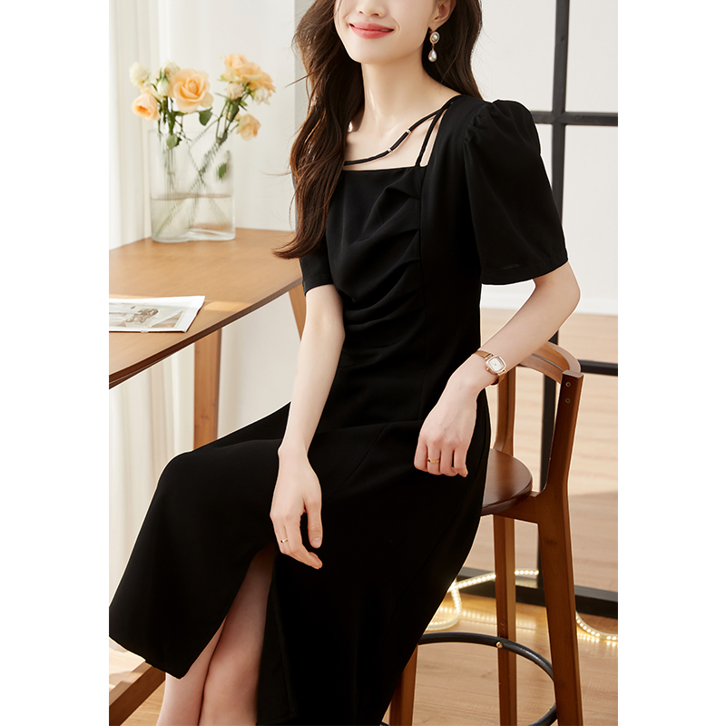 Split A-line Korean style square collar summer dress