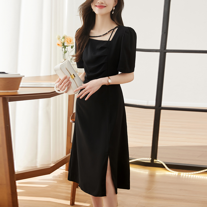 Split A-line Korean style square collar summer dress